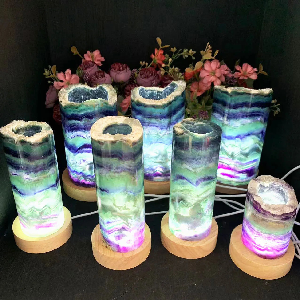 Kindfull Nature Crystal Rainbow Fluorite Lamps Healing Stone Quartz Spirtual Crystals Carved for Gift