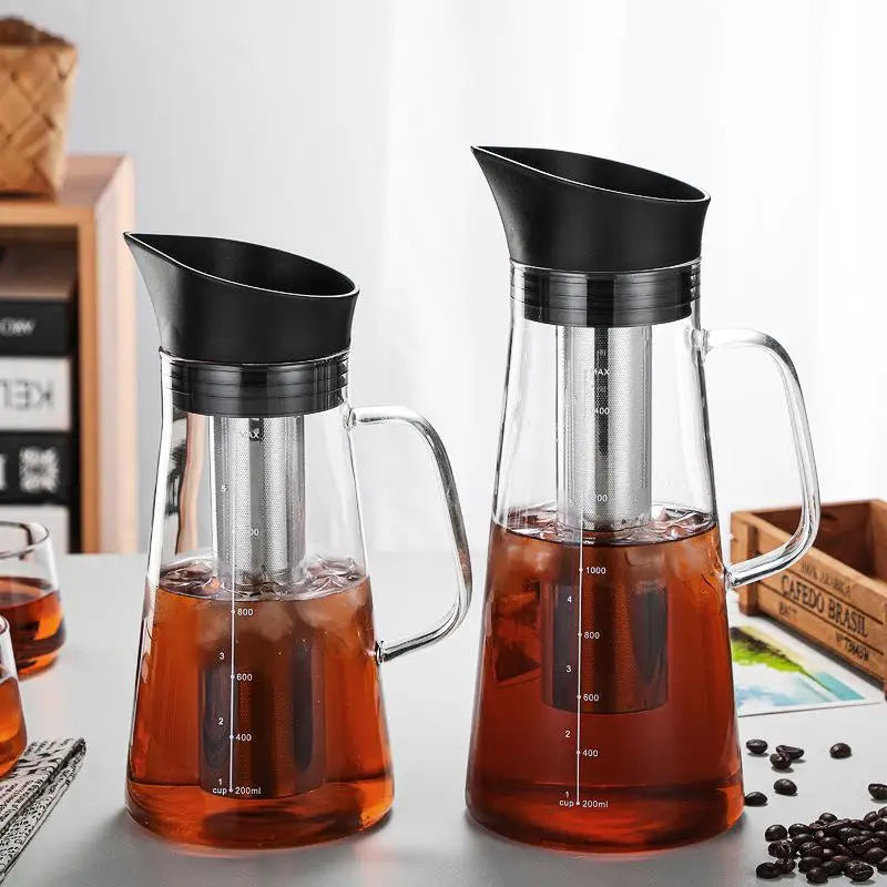 New Style 1200ml 1500ml High Borosilicate Glass Cold Brew Coffee Tea Maker Pot With Reusable Mesh Filter