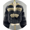 Mixed Color Fur Collar Cropped Style Warm Women Winter Real Fox Fur Coat