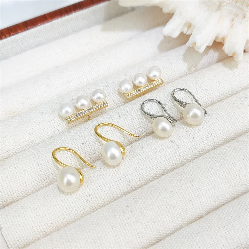 Women's Light Luxury Jewelry Freshwater Pearl Gold Hooks Fashion High Heels Pearl Balance Beam Stud Earrings Natural Gemstones