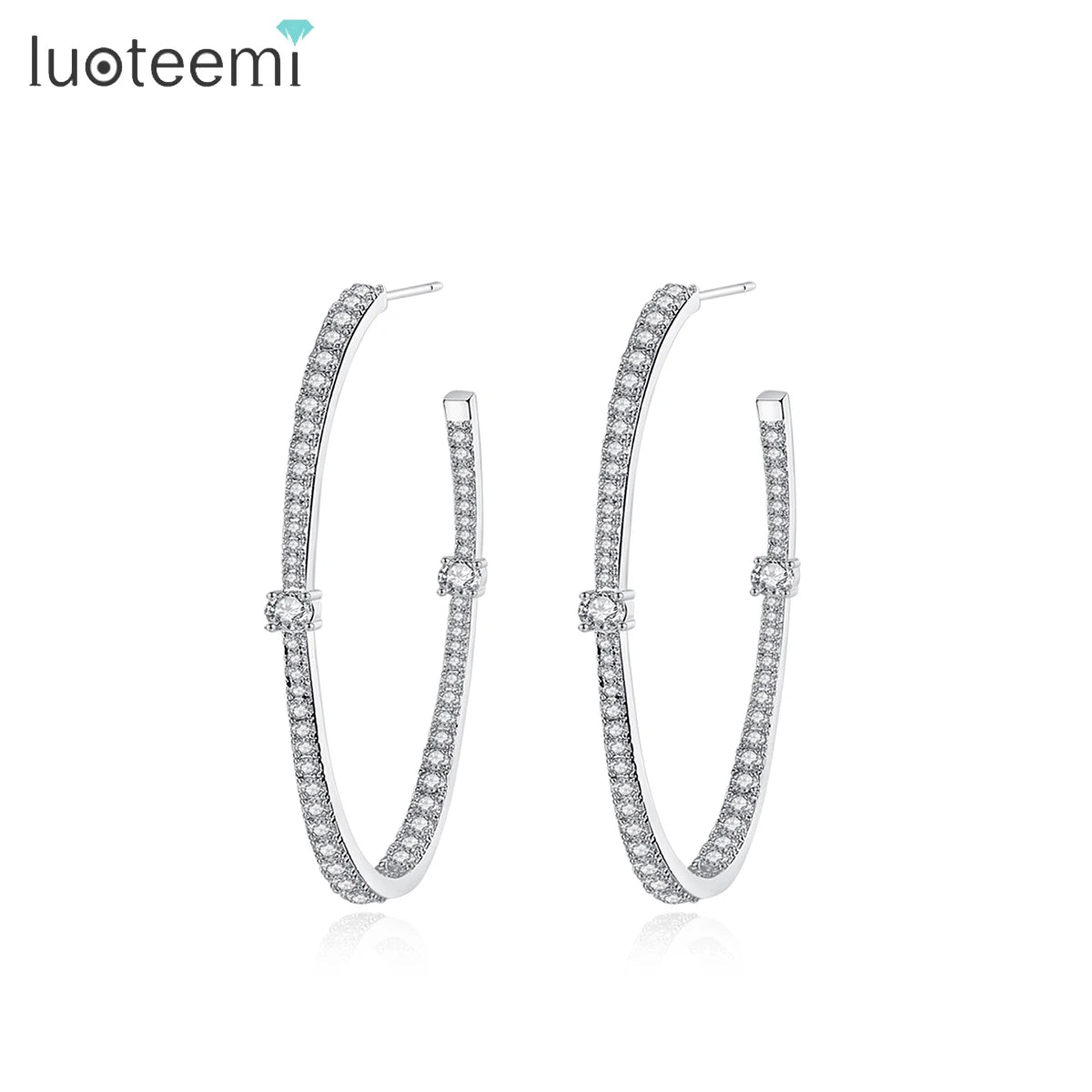 LUOTEEMI Tiny CZ Big Hoop Fashion Women Cubic Zirconia Earrings Party Gifts Luxury Jewelry Earings