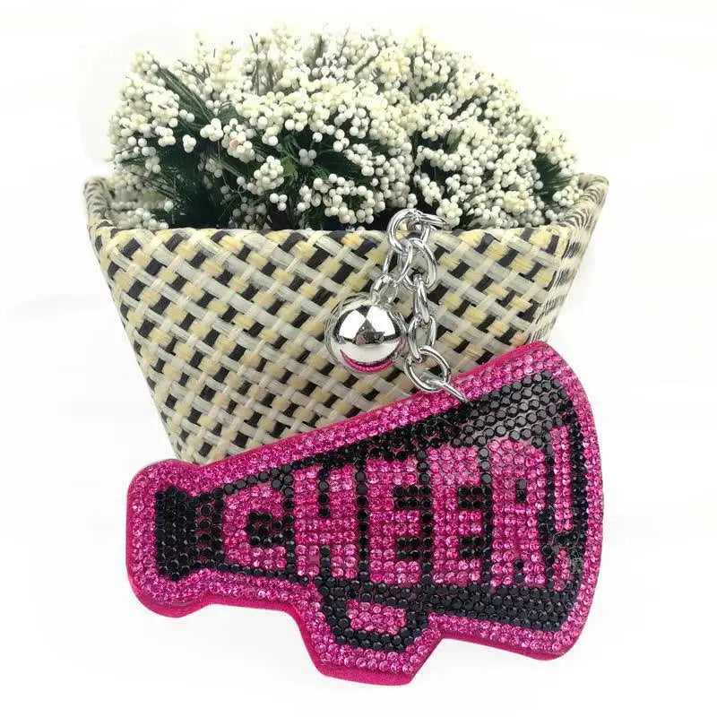New Arrival Diamond Trumpet Cheerleading Keychain Squad Team Superfan Popcorn Cheer Megaphone Key Chains Tassels Cheer Keychain