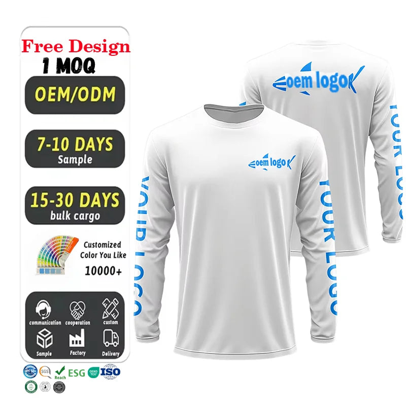 Custom LOGO Breathable Long Sleeve Dry-Fit Fishing Wear Quick Dry UV Protection Spf UPF 50 Durable Polyester Men Fishing Shirts