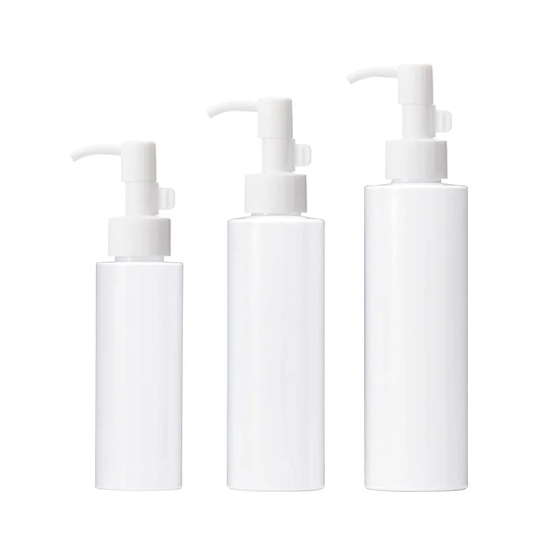 Custom logo Empty White PET Flat Bottle 100ml 150ml 200ml 250ml Lotion Bottle Cosmetic Package Pump Bottle with White Pump Head