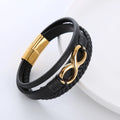 Men's Stainless Steel Magnetic Clasp Infinity Symbol Bracelet with PU Leather Fashionable Bangles Jewelry