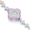 Luxury Women Jewelry Watch S925 Sterling Silver Swiss Movement Pink Iced Out 5A Zircon Clover Shape Ladies Quartz Watch