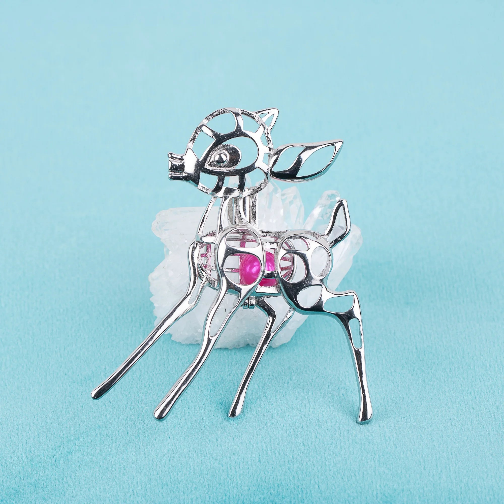 C00070 Sterling Silver Deer Shape Freshwater Pearl Cage Pendant Necklace Jewelry Locket for Pearl Party