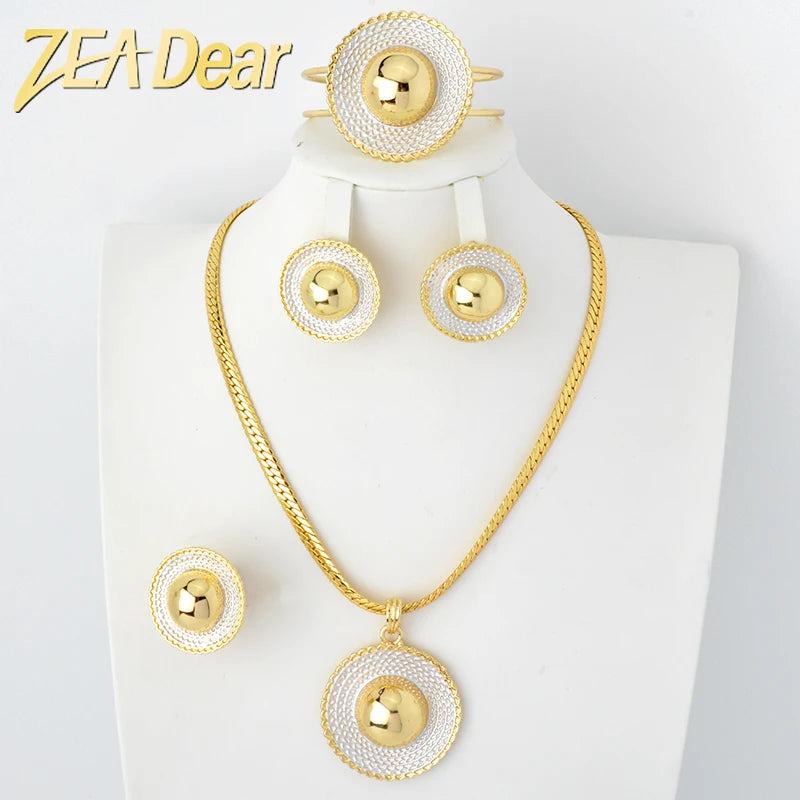 Hole Sale Quality 18k Gold Plated Earring Pendant Necklace Fine Hawaiian Customized Bridal Jewelry Set