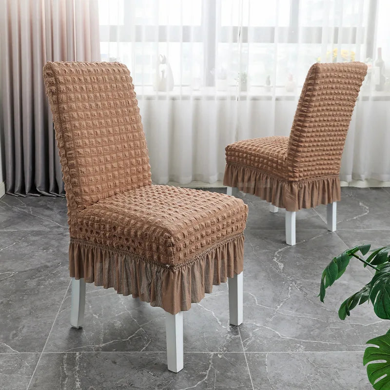 Wholesale Cheap Price Universal High Back Ruffled Solid Color Polyester Spandex Modern Style Machine Washable Chair Cover Custom