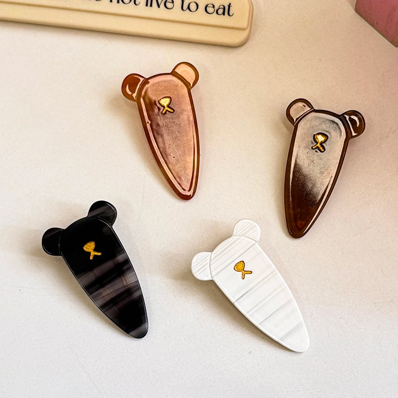 ZiTeng New Cute Little Bear Acetate Small Side Clip Cartoon Side Bangs Clip Hair Accessory