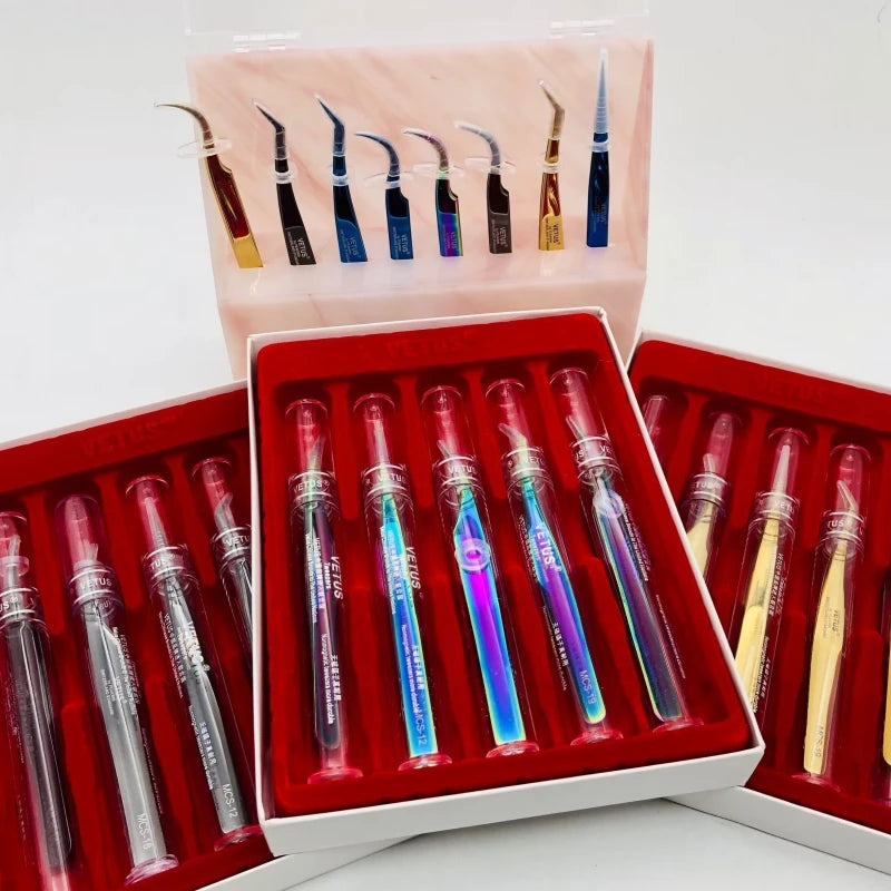 Leenlash Vetus Custom Logo Micro Fiber Eyelash Isolation Tweezers 45 60 75 90 Degree Volume Lash Extension Fiber Tips Tweezers S