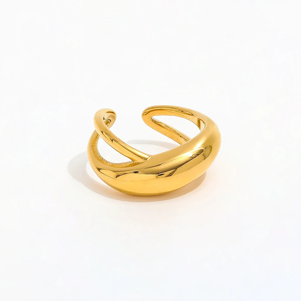 Joolim Jewelry 18K Gold Plated Waterproof Tarnish Free  Stainless Steel Chunky Double-layer Cross Dome Rings for Women