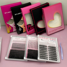 Wispy Layered Silk Cluster Lashes Ultra Slim Clear Band Mixed Multi Length Retro Portrait Fashion Makeup