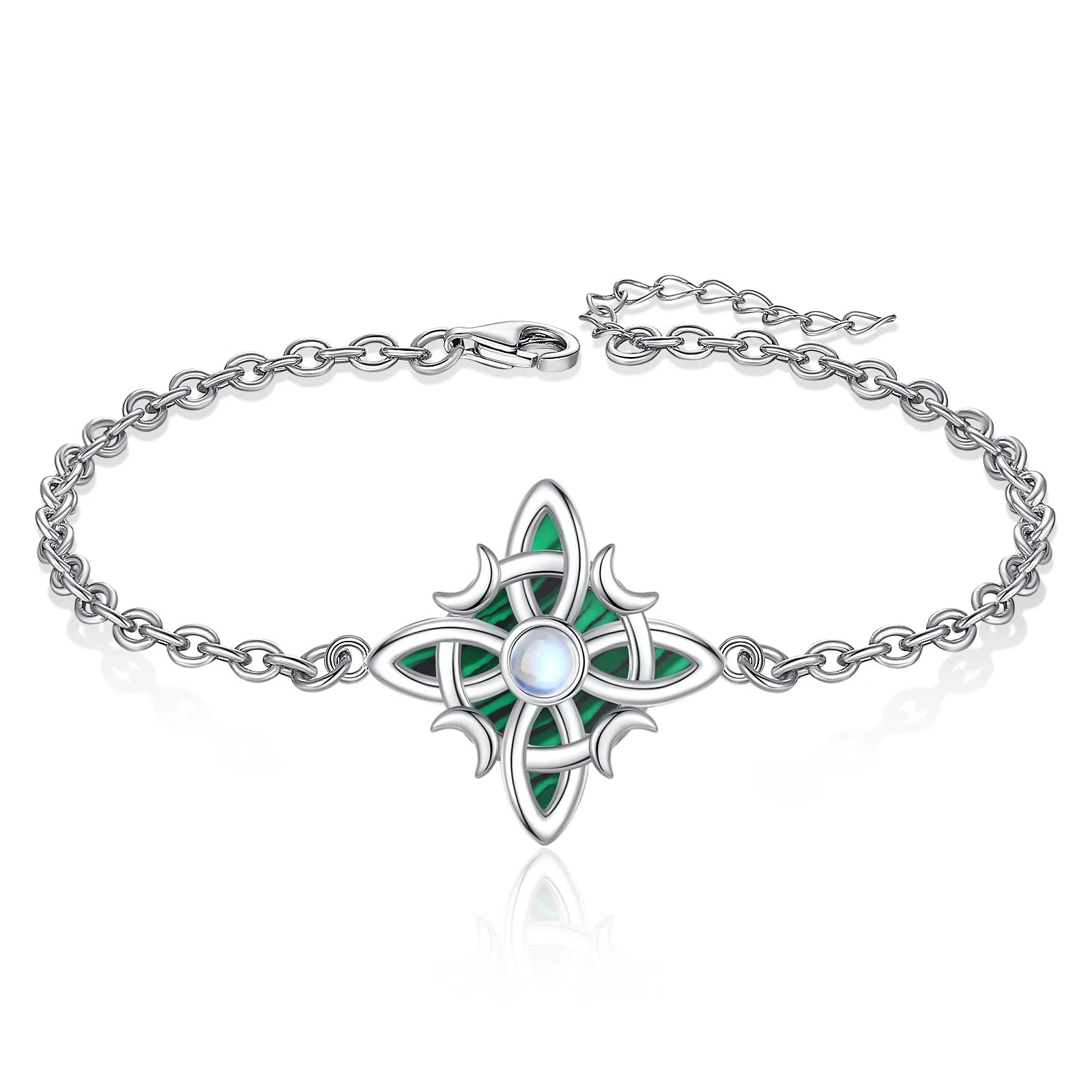 Merryshine 925 Sterling Silver Good Luck Irish Gemstone Jewellery Moonstone Malachite Pulsera Nudo De Bruja Witch Knot Bracelet