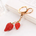 Cute Gold Plated Metal Strawberry Key Chain Lovely Red Enamel Fruit Strawberry Keychain for Girl Gift