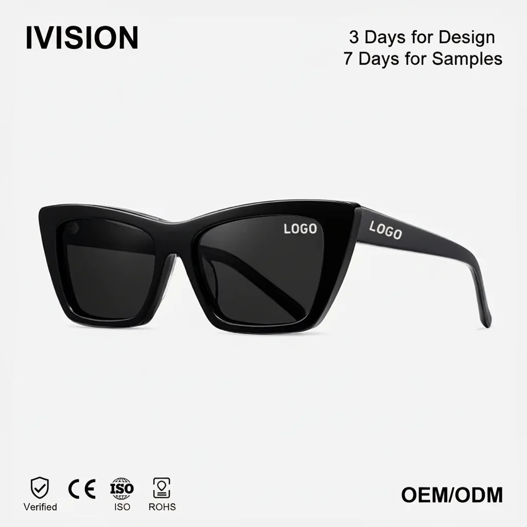 High End Retro Cat Eye Sunglasses for Women Acetate Frame UV400 Tac Lenses Custom logo