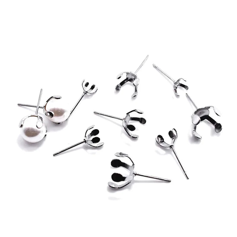 Jewelry Finding 316L Stainless Steel Silver Gold Empty Stone Setting Pearl Stud Earring Base