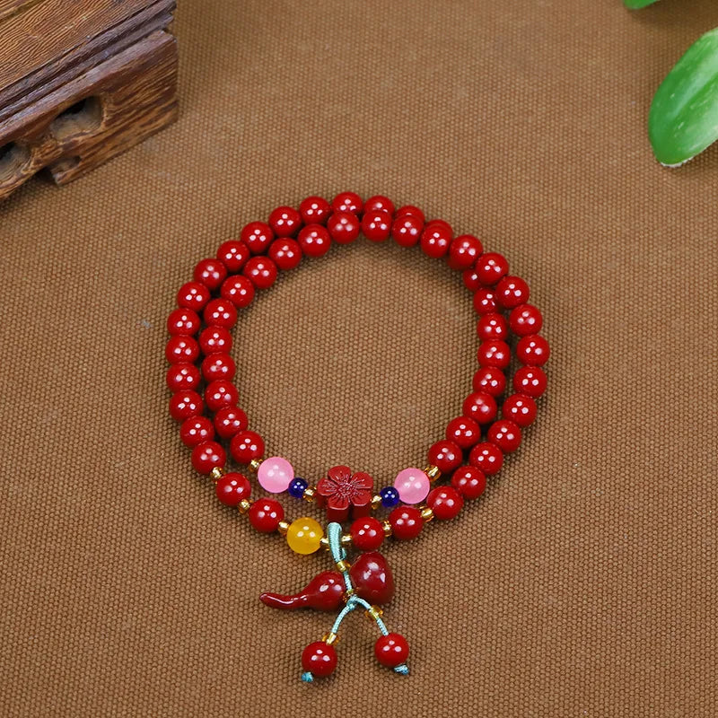 YLManufacturer Wholesale Natural Cinnabar Multi Circle Handmade Bead Bracelet with High Content Purple Gold Sand Safety Buckle