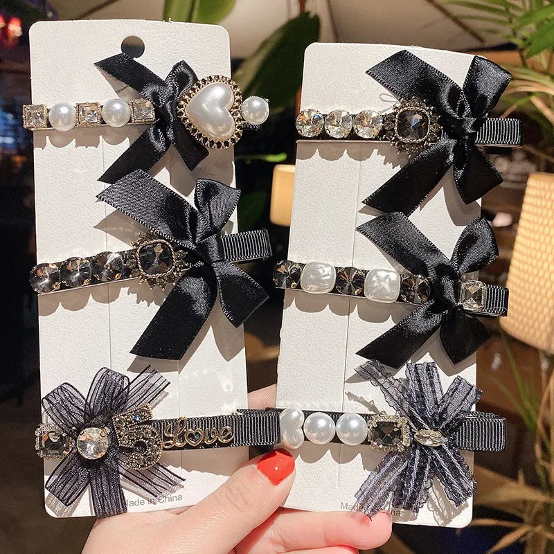 Korean Fashion Pearl Hair Clip New Luxury Rhinestone Hair Pin Versatile Bow Side Clips for Women Girls
