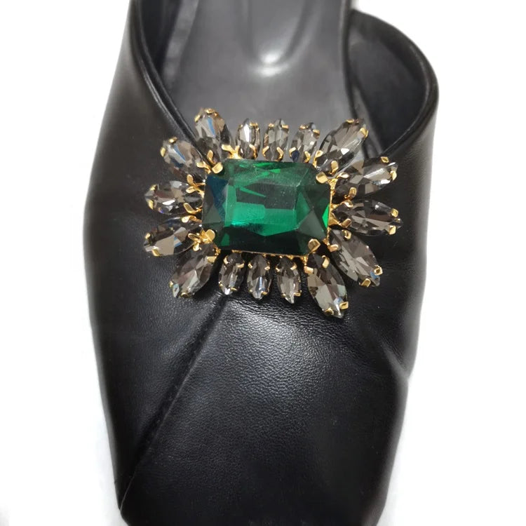 5*4.5cm Green Rhinestone Shoe Clip Rhinestone Charm Buckle Clamp