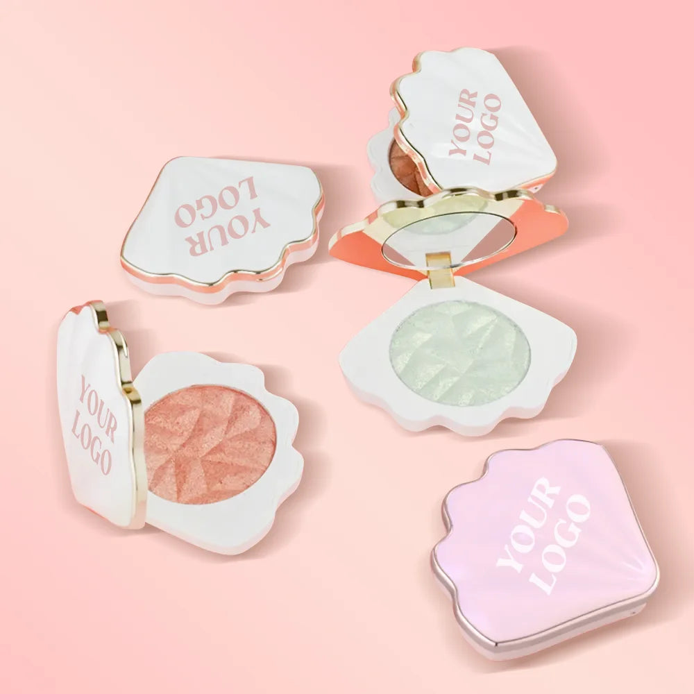 Custom logo 10 Colors Shell Blush Highlighter Contouring Pearlescent Pressed Powder Fine Texture Waterproof and Sweatproof Blush