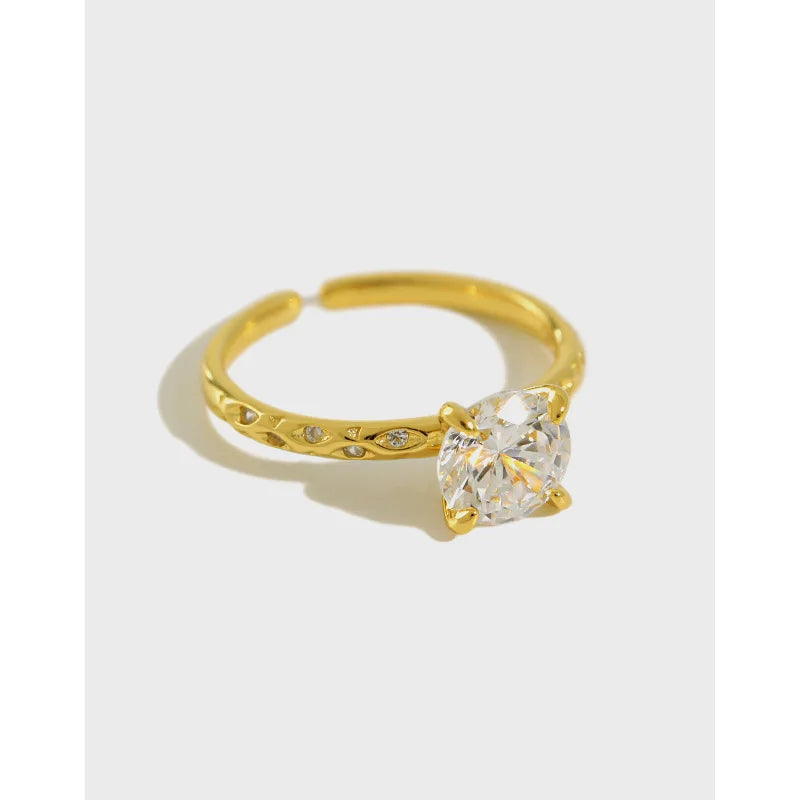 925 Silver Jewelry Women Gold Plated Luxury Diamond Ring 925 Sterling Silver Adjustable Wedding Ring Jewelry for Women