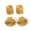 Classic Shell Necklace Rings Earrings Gold Plated Stainless Steel Silver Waterproof Fashion Jewellery Set for Beach Wedding