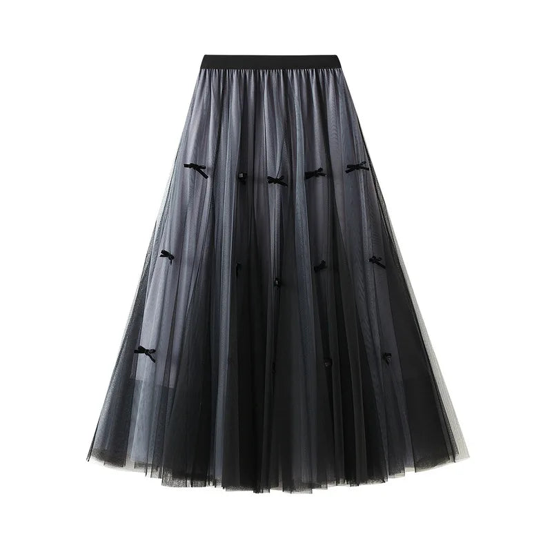 Wholesale Women Mesh High Waist Tulle Long Lady Skirt Women'S Pleated Mid-Length Skirt