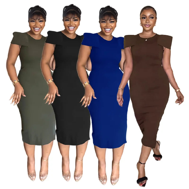 Y10217 Trendy Summer Dresses Women Casual Short Sleeve Design Slim Slit Hip Warp Elegant Ladies Office Dresses for Women