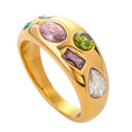 Trendy Waterproof Cast Textured Chunky Rings Colorful Cubic Zircon Stone 18K Gold Stainless Steel Rings Women Fashion Jewelry