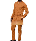 M-4XL New Casual Ordinary Muslim Style Set Light Brown Long Sleeved Top and Pants African Ethnic Style Set