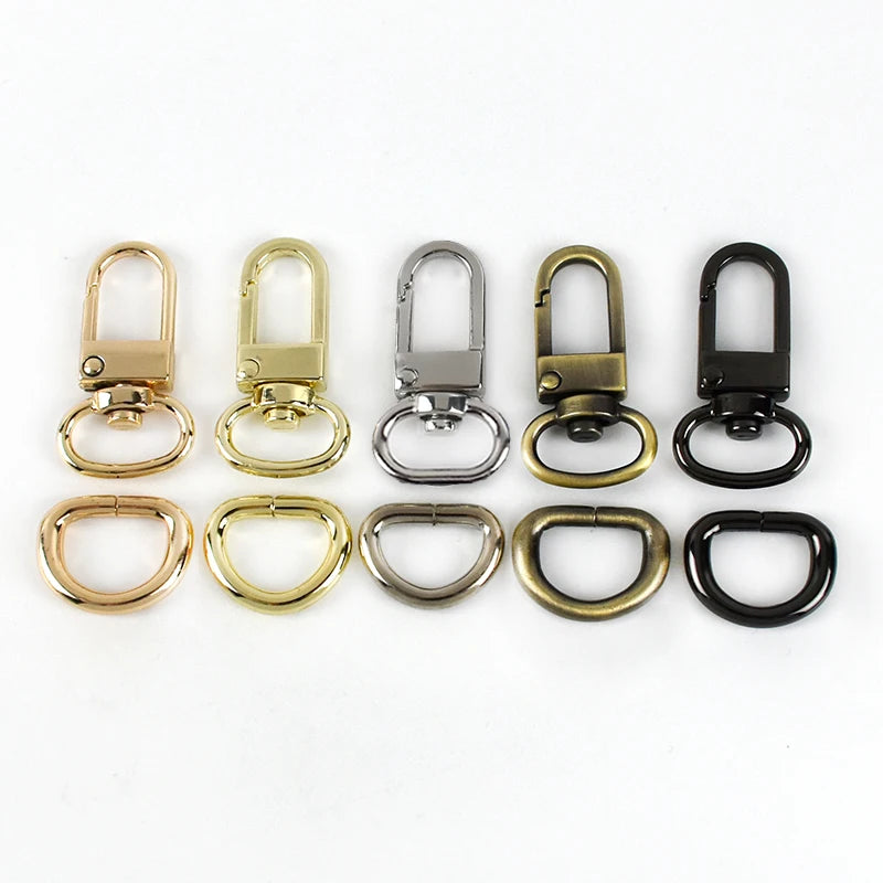 MeeTee BF684 F4-6 13mm Lobster Dog Buckle D Ring Set Hardware for Leather Bag Strap Snap Clasp D Connection Swivel Hook Buckles