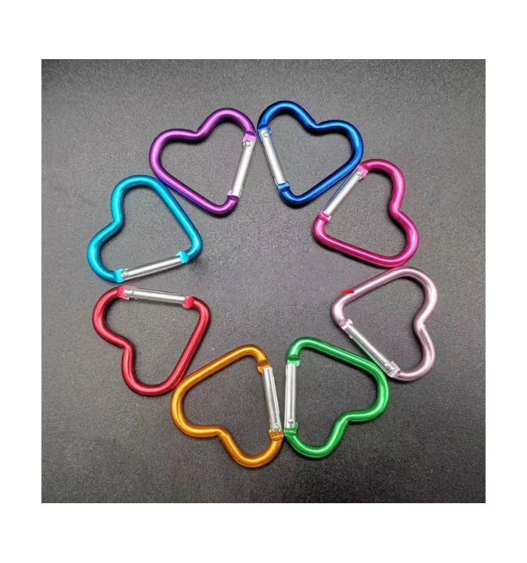 Heavy Duty Colorful Metal Aluminum Heart Shaped Carabiner Climbing Clip for Keychain DIY Craft