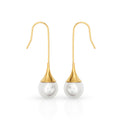 Chris April Fashion Design 316L Stainless Steel PVD Gold Plated Vintage Hook Drop Dangling Black&white Pearl Earrings