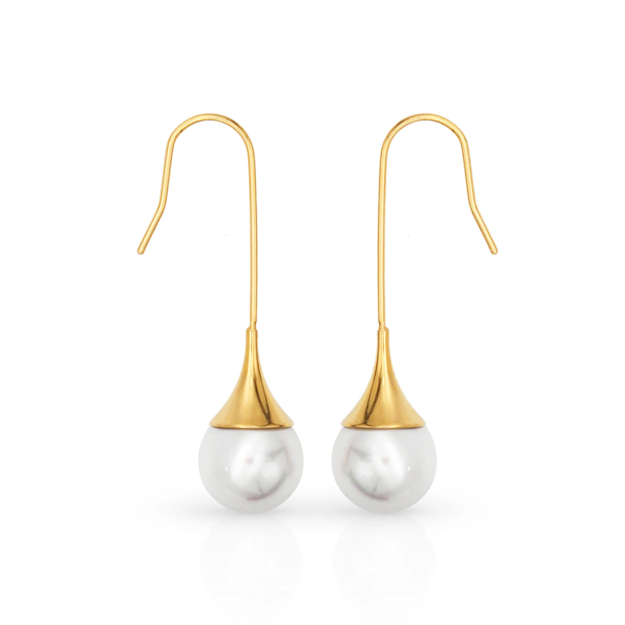 Chris April Fashion Design 316L Stainless Steel PVD Gold Plated Vintage Hook Drop Dangling Black&white Pearl Earrings