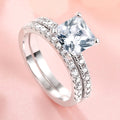 Sun Star Jewelry  925 Sterling Silver Four Claw Setting Princess Cut Diamond Zircon Stackable Engagement Brand Ring Set