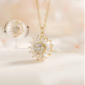 Trendy Double-layer Rotate Spins Sunflower Pendant Necklace Stainless Steel Zircon Daisy Necklace for Women Girls