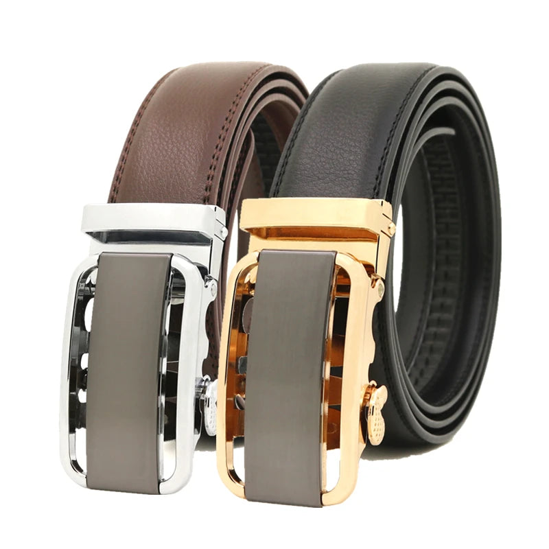 LQbelt Men's Leather Belt Gold Automatic Buckle Belts for Men Ratchet Custom Logo OEM Factory Direct Sale