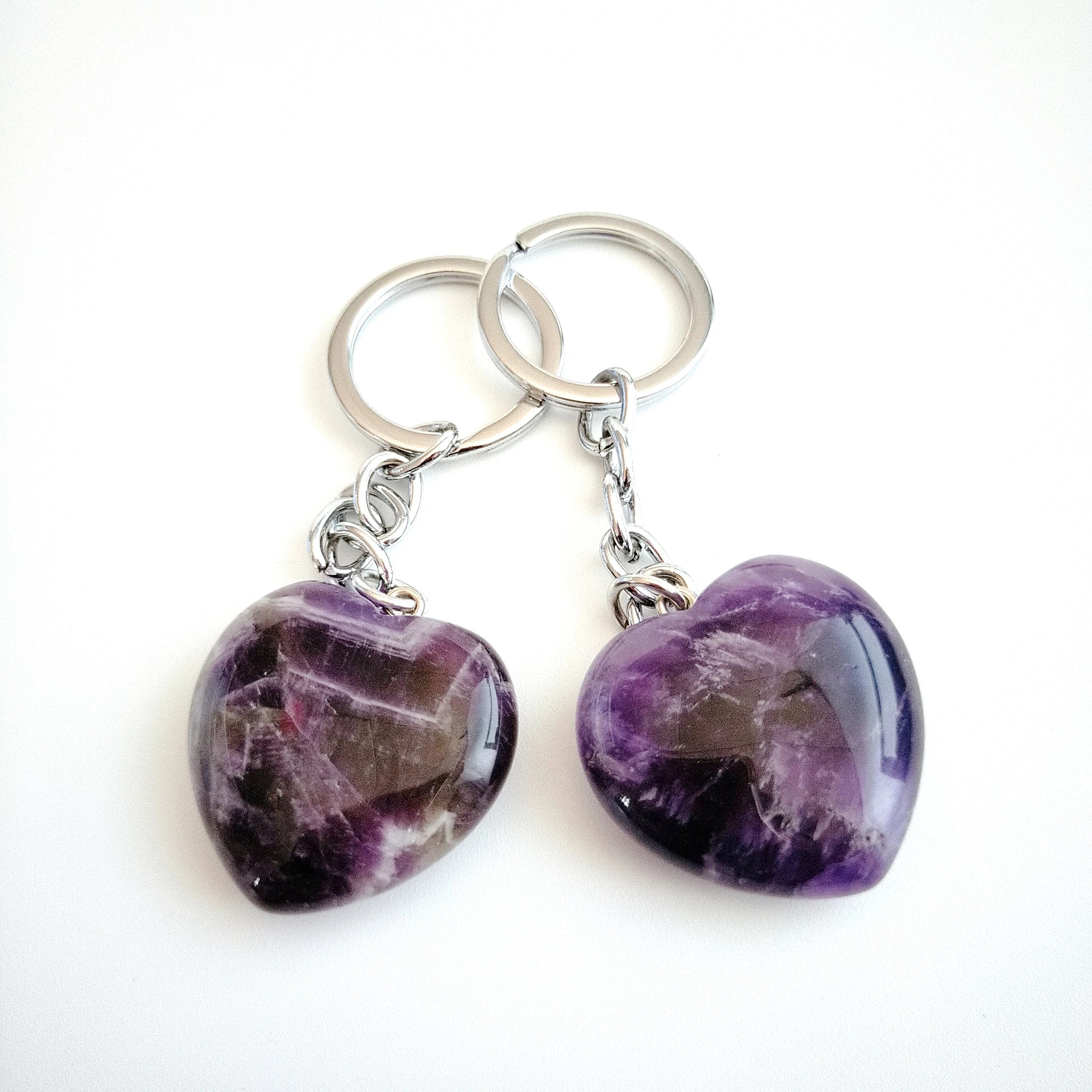 DIY Keychain crystal pendant stone gemstone amethyst heart alloy keyring