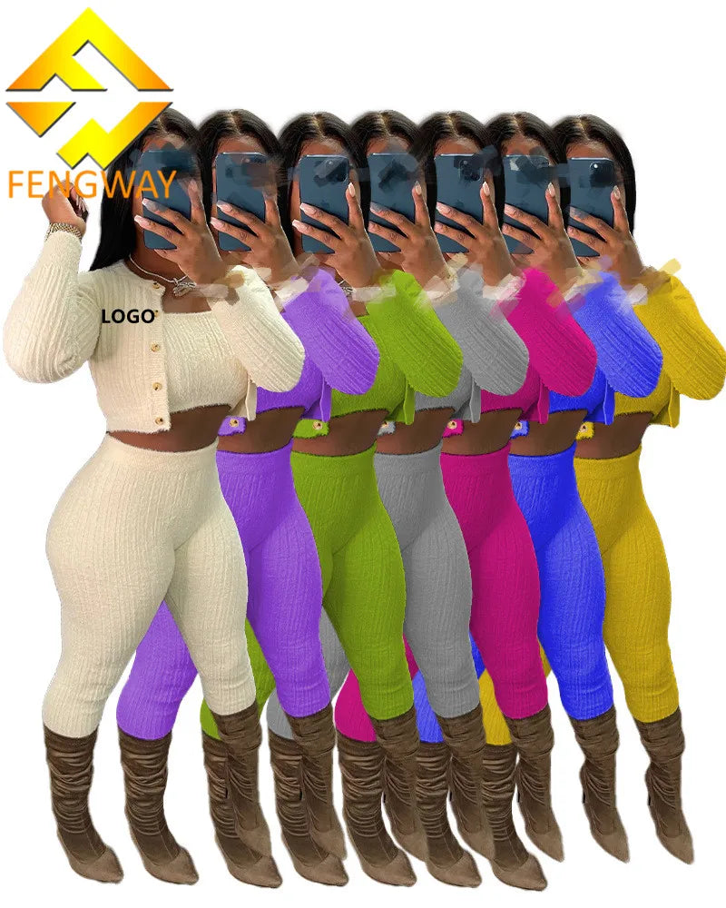 2024 Fall Winter Matching Sets  Womens Three Piece Set Sweatsuits Long Sleeve Sweater Crop Top Outfits Skinny Pants 3 Piece Sets