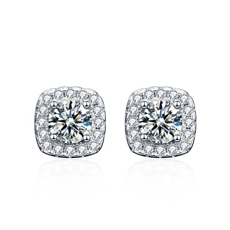 Factory Wholesale Price 925 Silver 1ct Round Cut VVS Moissanite Diamond Classic Earring Stud Fine Jewelry Women