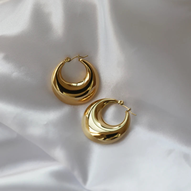 JOOLIM High Quality 18K PVD Gold Plated Hollow Chunky Stainless Steel Hoop Earrings for Women Fashion Jewelry 2022