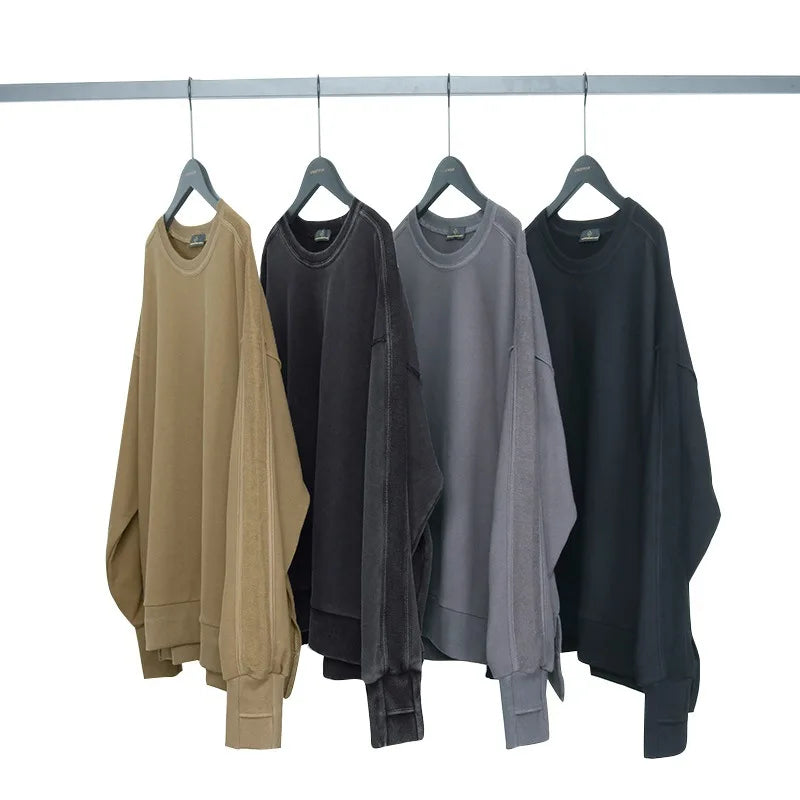 Yali Custom Split Oversized Vintage Crew Neck Sweatshirtplain Vintage Pullover Sweatshirts Crewneck Men