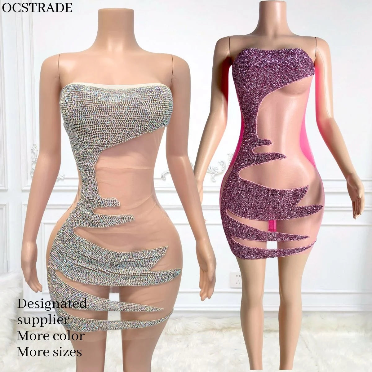 Ocstrade Off Shoulder Stretch Mini Dress Women Rhinestone Purple Mash Dress Hollow Out Club Dresses Solid Plain Color Irregular