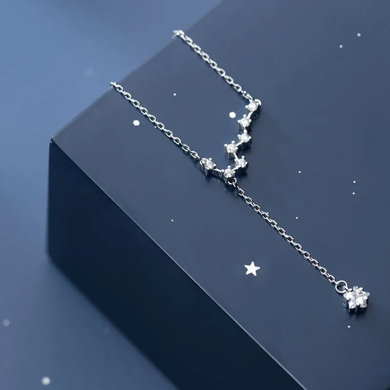 925 Sterling Silver Cubic Zirconia Star Necklace Zodiac Big Dipper Pendant Necklaces Fashion Jewelry for Women