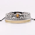 New Design Luxury Bracelet Pave Ball Blue Tiger Eyes Talons Braided Stainless Steel Bangle Bracelet for Men JBS12456