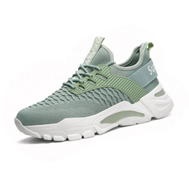 Men's Fashion Solid Color Stretch Thick Bottom Sneakers Round Toe Mesh Breathable Slip Resistant Men Casual Shoes Running Shoes