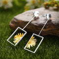 Lotusfun Modern Jewelry 925 Sterling Silver 18k Gold Plated Daisy in the Sun Flower Long Earrings Fine Jewelry for Women