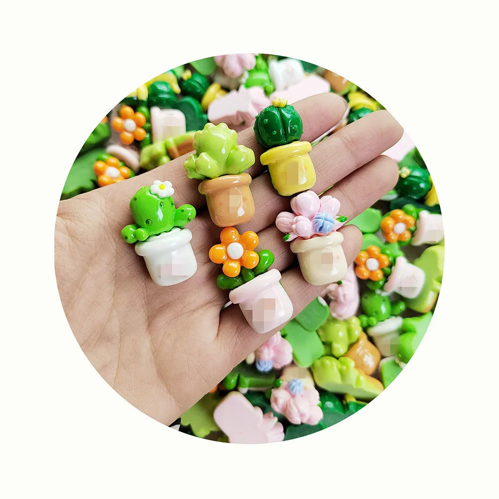 Kawaii Cartoon Flower Cactus Cabochon Resin for Jewelry Making DIY Earrings Pendants Accessories Doll House Craft Deco