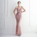 19380# Long Banquet Slim-fit Temperament Positioning Flower Beaded Glitter Evening Gown
